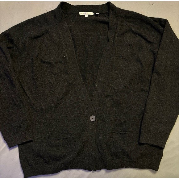 Vince Women's Dark Charcoal Grey 3/4 Sleeve Button 100% Cashmere Cardigan, L - Picture 1 of 5